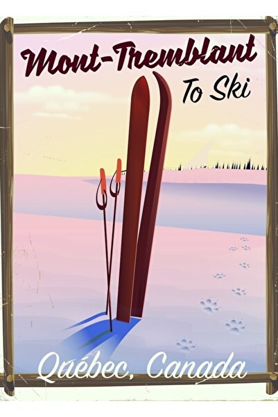 Universal Poster Mont-Tremblant, Quebec, Schi. Tablou decorativ din lemn, tip...