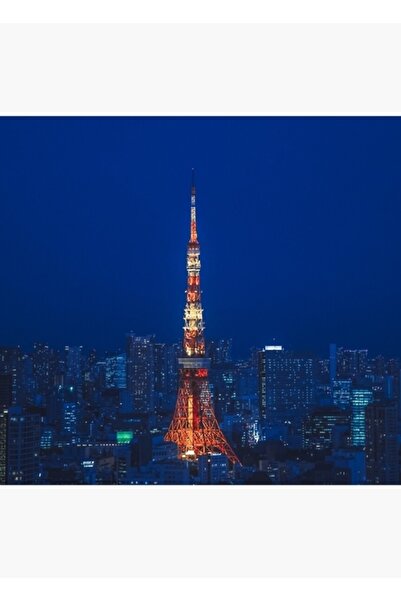 Universal Tablou decorativ din lemn cu turnul Tokyo în culoare albastră