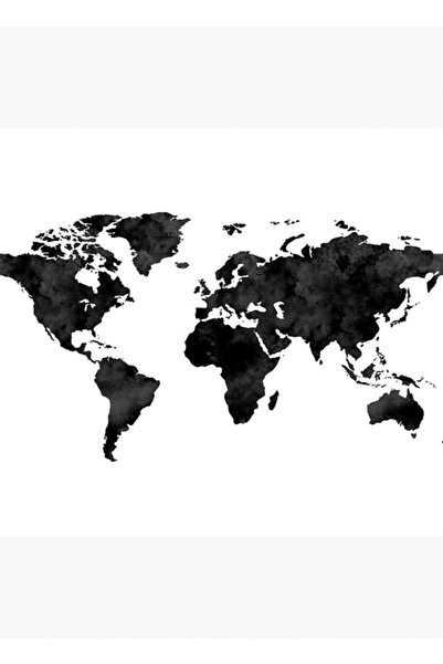 Universal Suluboya Dünya Haritası / Siyah Beyaz Tablo Ahşap Poster Dekoratif