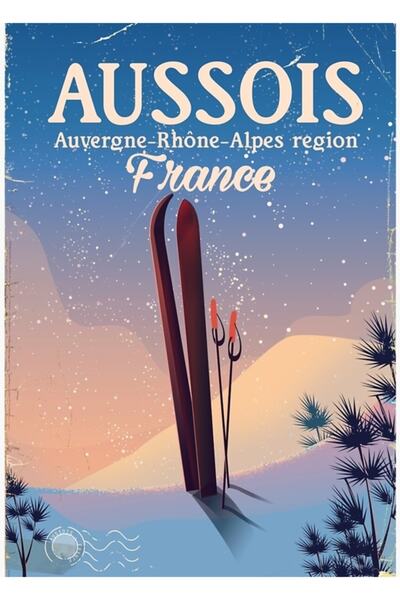 Universal Aussois Ωβερν-Ρον-Αλπς Γαλλία Αφίσα Σκι Ξύλινη Διακοσμητική Αφίσα