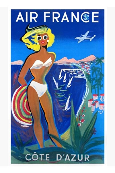Universal 1953 Air France Cote D'azur Poster de călătorie Tablou Poster din l...