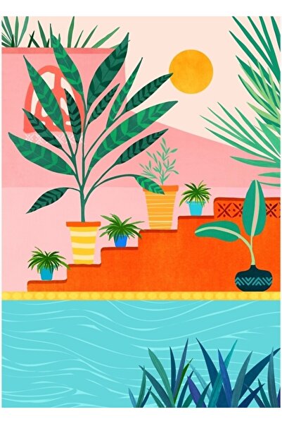 Universal Декоративен дървен плакат/постер с цветна картина на тропически пей...