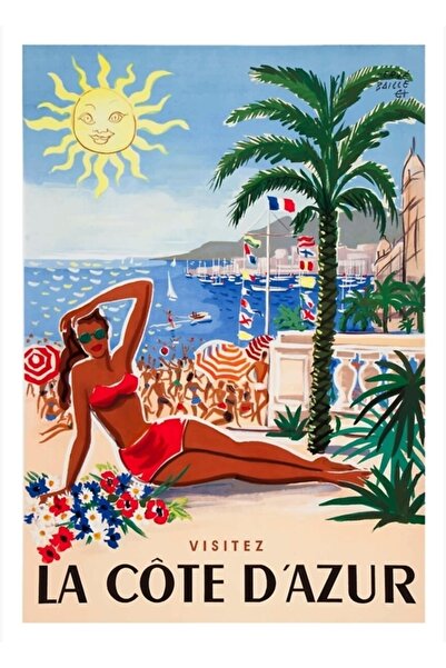 Universal 1955 Франция Посещение на Кот д'Азур Декоративен дървен плакат-карт...