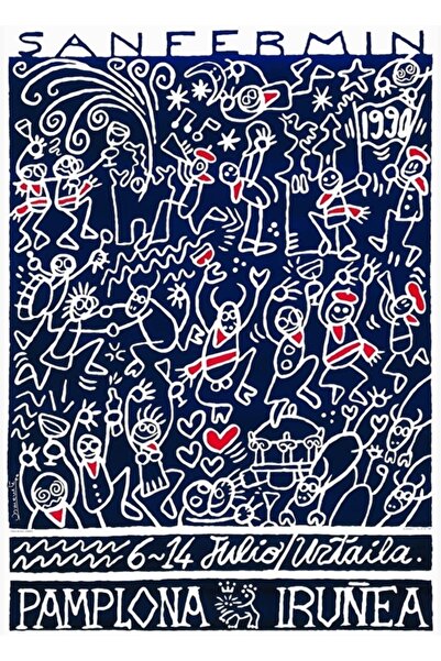 Universal 1990 Παμπλόνα Ισπανία Αφίσα για το τρέξιμο των ταύρων Ζωγραφική σε ...