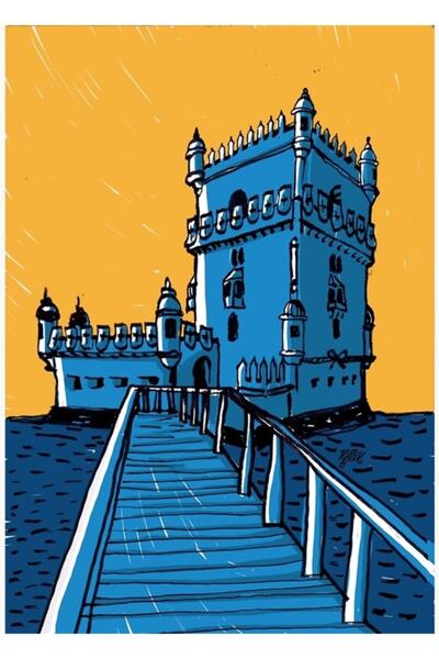 Universal Turnul Belem, Lisabona, tablou decorativ din lemn, afiș decorativ