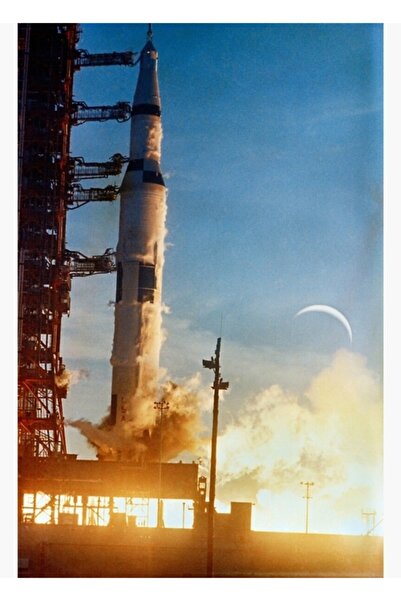 Universal Poster decorativ din lemn cu lansarea rachetei Saturn V