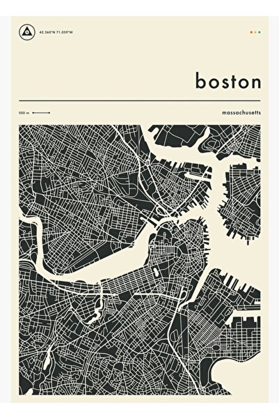 Universal Διακοσμητική ξύλινη αφίσα με τον χάρτη της Βοστώνης