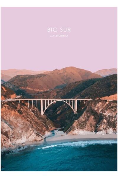 Universal Μπιγκ Σουρ, Καλιφόρνια Ξύλινη Διακοσμητική Αφίσα Ταξιδιωτικού Πίνακ...