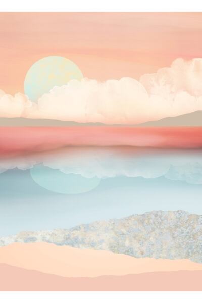 Universal Διακοσμητική Ξύλινη Αφίσα Τέχνης Mint Moon Beach