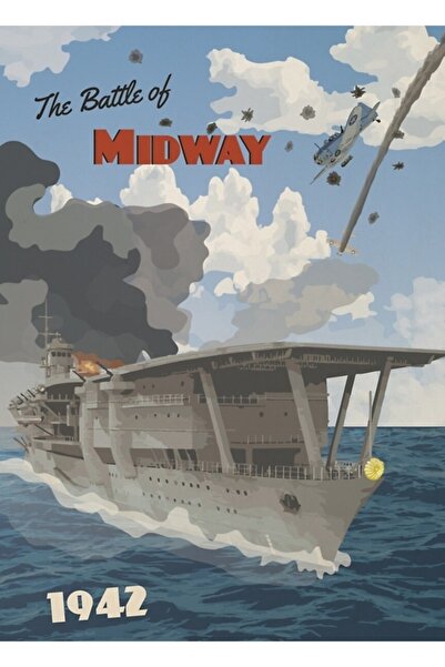 Universal Midway 1942 - Αφίσα Ταξιδιωτικών Εκδρομών με Αεροπλανοφόρο, Ξύλινη ...