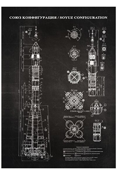 Universal Διακοσμητική ξύλινη αφίσα υψηλής ευκρίνειας (μαύρη) με σχέδιο Soyuz