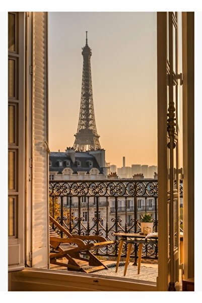 Universal Gün Batımında Paris Balkonundan Muhteşem Eyfel Kulesi Manzarası Tablo Ahşap Poster Dekoratif