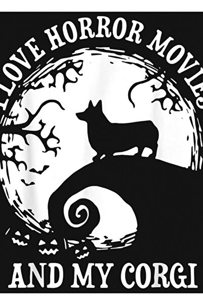 Universal Обичам филми на ужасите и моето корги, забавна картина на корги, дъ...