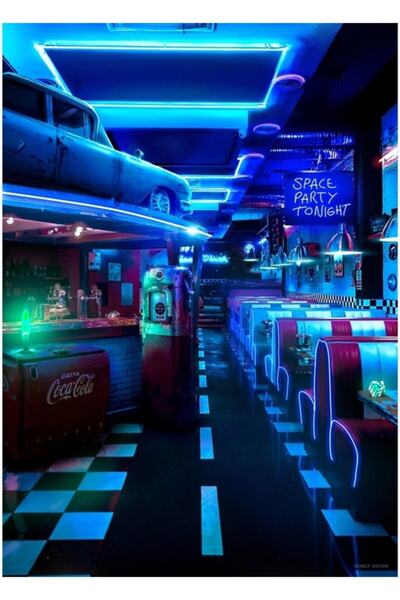 Universal Διακοσμητική ξύλινη αφίσα εστιατορίου νέον της δεκαετίας του '80