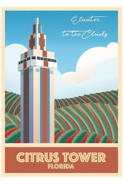 Universal Poster retro Citrus Tower, tablou din lemn