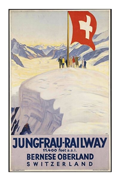 Universal Ελβετία Ρετρό Ταξιδιωτική Αφίσα Jungfrau Ξύλινη Διακοσμητική Αφίσα