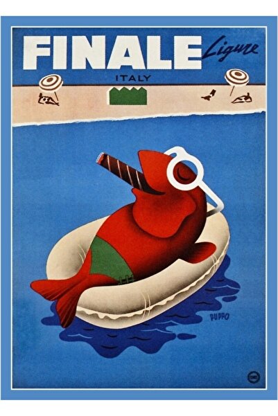 Universal Ρετρό Φινάλε Χαριτωμένα Ψάρια Ιταλική Διαφημιστική Πινακίδα Ταξιδιω...