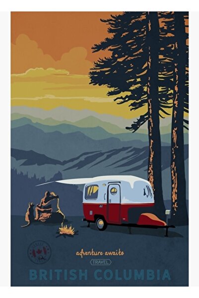 Universal Ρετρό Ταξιδιωτικό Πανό Κάμπινγκ Bc Σκηνικό Ηλιοβασίλεμα Ξύλινη Αφίσ...