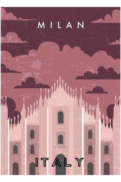 Universal Μιλάνο, Ιταλία - Ρετρό Μινιμαλιστική Αφίσα Ταξιδιωτικού Θέματος, Ξύ...