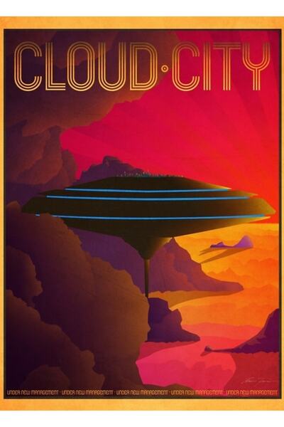 Universal Bulut Şehir Poster retro de călătorie Pictură Poster din lemn Decor...