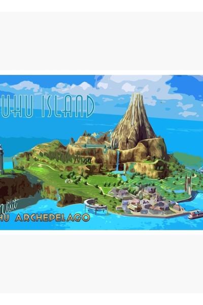 Universal Διακοσμητική ξύλινη αφίσα με σχέδιο της Νήσου Γουχού