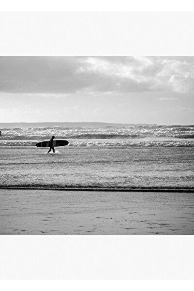 Universal Poster decorativ din lemn cu pictură Ocean Surfer alb-negru