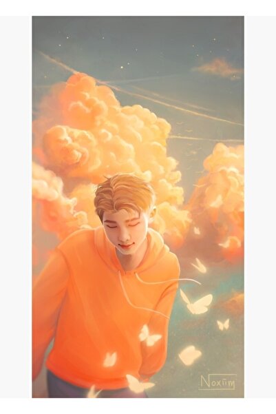 Universal Πορτοκαλί ουρανός και πεταλούδες ζωγραφική ζωγραφική σε ξύλινη αφίσ...