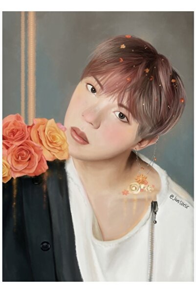 Universal J-hope - Ξύλινη διακοσμητική αφίσα με μικρά λουλούδια Κωδικός2540