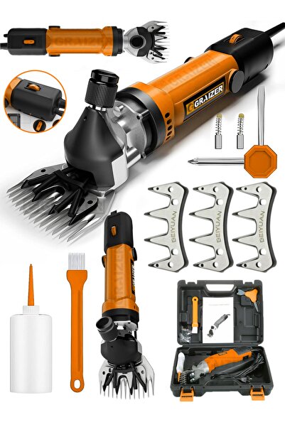 Graizer Alman 4200 W Devir Ayarli Bakir Sargili Çelik Şanzuman Koyun Keçi Kirkma Makinesi + 3 Adet Üst Bıçak