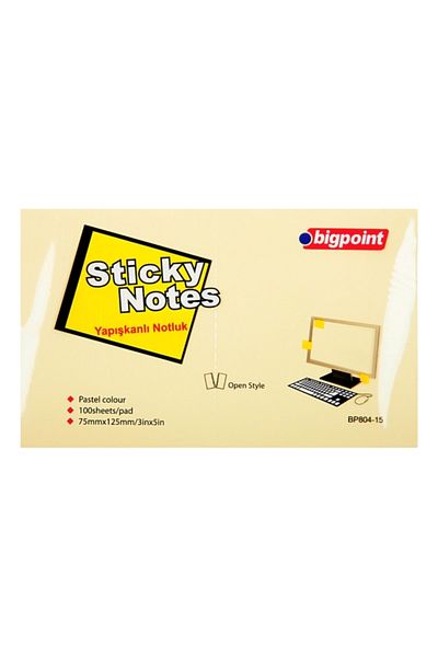 Bigpoint Adhesive Note Paper 75x125mm Yellow 12 Pack