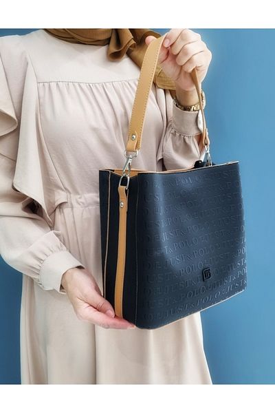 Just Polo Women's Black Bag Wallet Combination Thick Strap 5 Compartment Two Strap Shoulder Bag TM4005