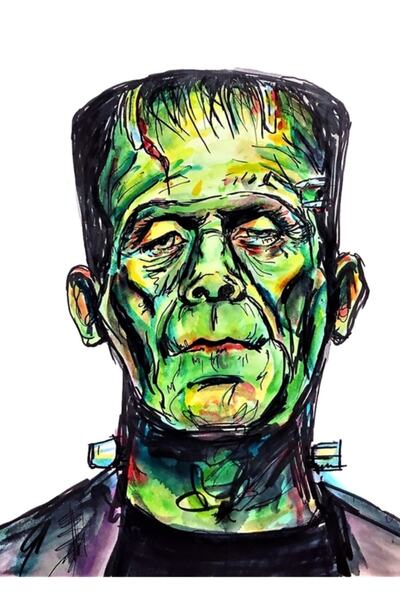 Universal Frankenstein - Poster decorativ din lemn alb