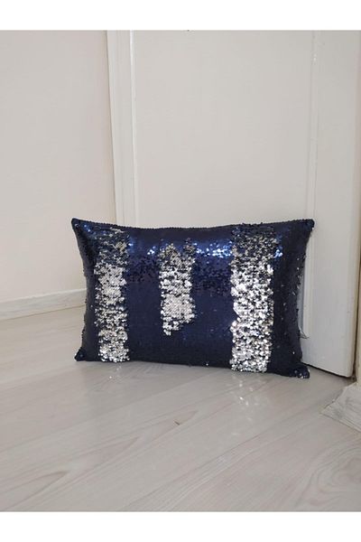 YILMAZHOME Sequined Rectangular Throw Pillow Cover - (navy blue-silver)