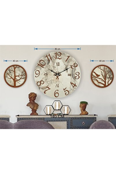 Markakanvas Mermer Desenli Kahverengi Renk Duvar Saati Ile Daldaki Kuş,hayat ...