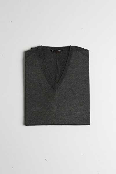 Çukurova Woolen V-Neck Sweater - Medium Gray