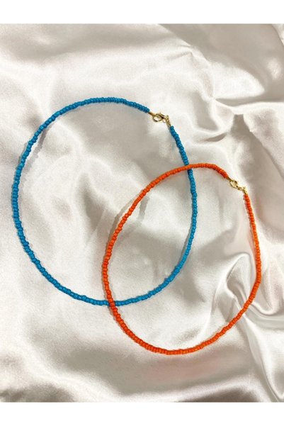 SWORDS CONCEPT Double Orange Blue Bead Necklace