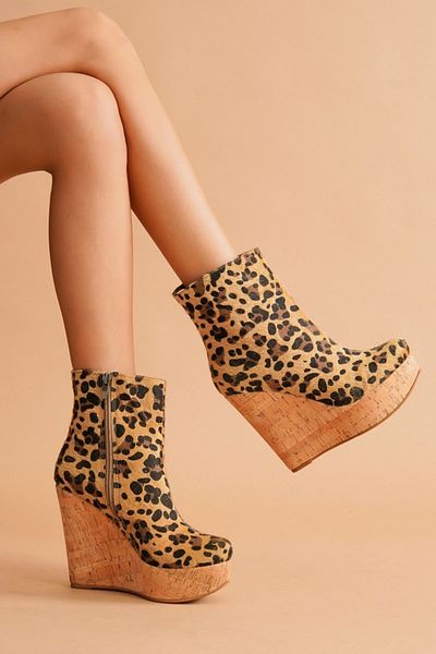Ayakkabı Ateşi Daina Leopard - Γυναικείες μπότες με τακούνι από φελλό