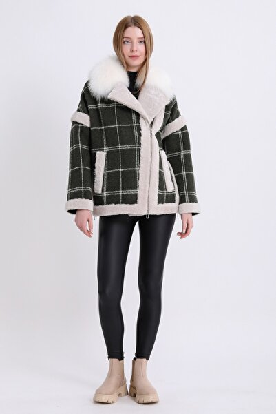 Leather Club Yeşil Fox Aksesuarlı Alpaka Kaban