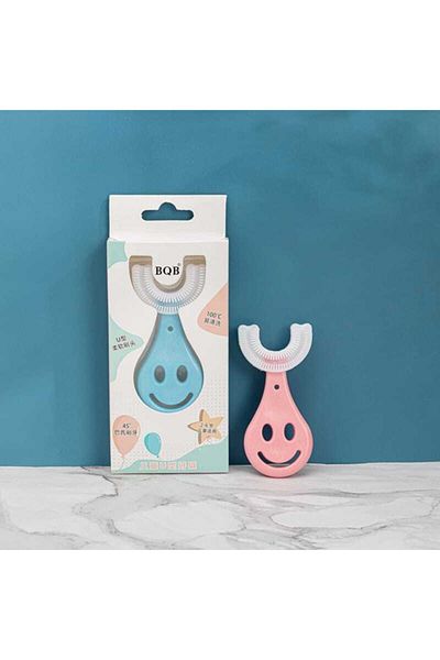 KdrElektronik Kdr Child 0-6 Years Manual Toothbrush Smiling Face Handle Silicone Children's Toothbrush Blue Color