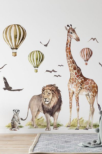TUGİBU Σετ αυτοκόλλητων τοίχου Safari Giraffe Lion