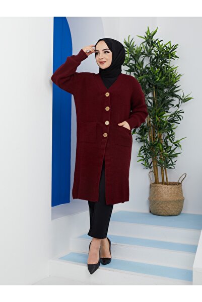 Pamuk Butik Women's Buttoned Pocket Knitwear Loose Cardigan