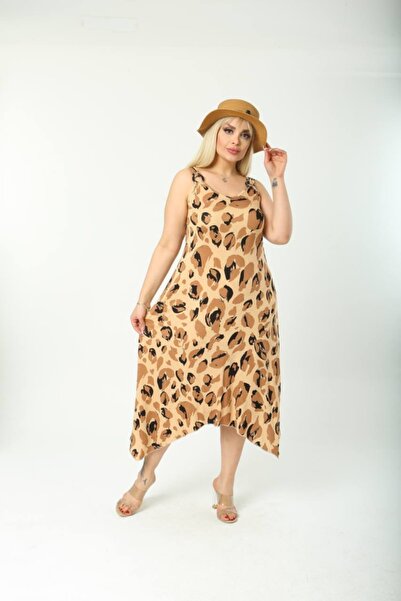 ModaSehle فستان نسائي بطبعة جلد الفهد وأشرطة بإبزيم مقاس كبير