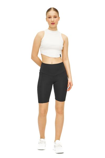 cervus Pantaloni scurți pentru motocicliști cu două buzunare pentru femei / Pantaloni scurți sport negri cu talie înaltă