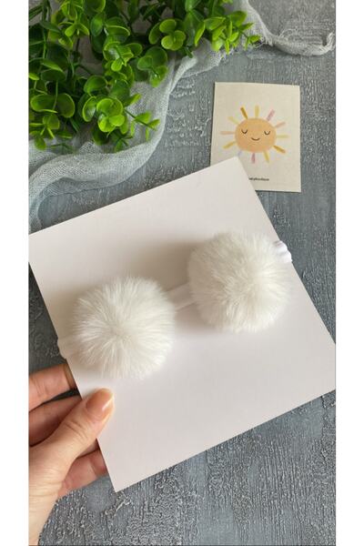 Selda Aksesuar Baby Girl White Plush Pompom Band