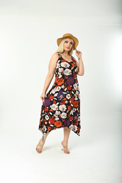 ModaSehle Women's Plus Size Buckle Strap Floral Pattern Dress