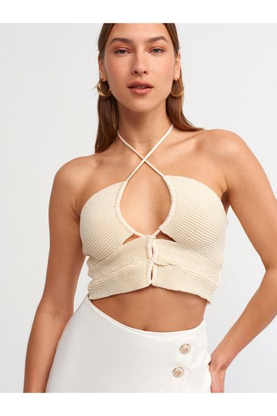 Dilvin 10154 Halter Neck Kötöttáru Bustier-natúr