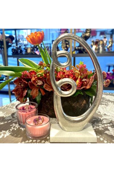 Lucky Art Gümüş Renk Mermer Kaideli Dekoratif Obje