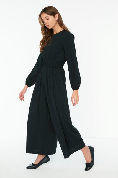 Trendyol Modest Μαύρη ελαστική ολόσωμη φόρμα με φαρδύ πόδι TCTSS22TL0003