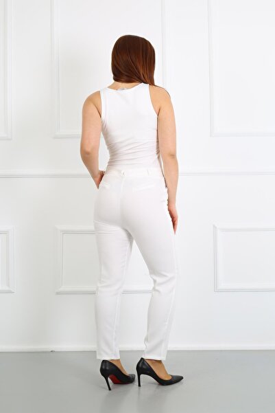 By Alba Collection Women's Dumbbell Fabric Large Size Trousers White