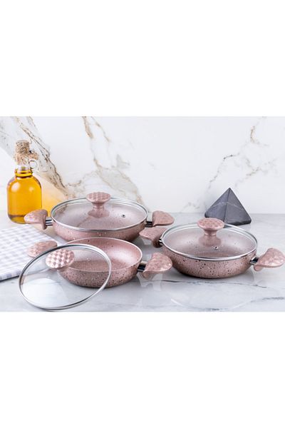 MEŞELER Granite Omelet / Pan Set Rose 18*20*22 Cm